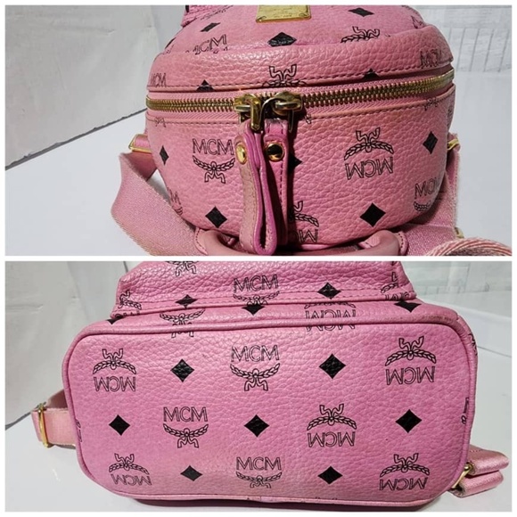 Authentic MCM Small Visetos Stark Leather Backpack Pink - Picture 11 of 15